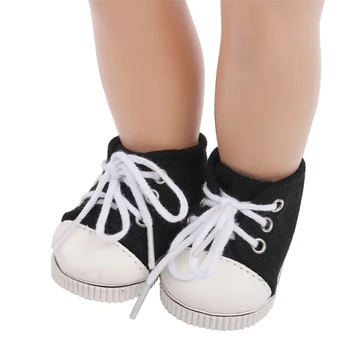 18 colių Mergaičių lėlės batai Juoda drobė sportbačiai Amerikos naujagimių Sportiniai bateliai žaislai tinkami 43 cm kūdikių lėlės s47