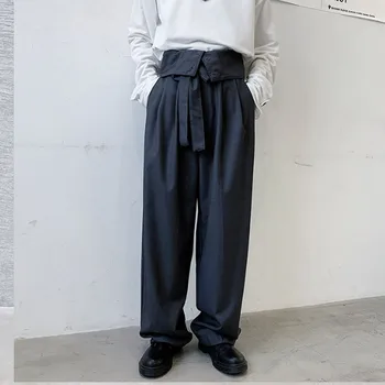 2020 novos homens de cintura alta perna larga atsitiktinis terno ziajać estilo masculino japonija streetwear moda derliaus quimono calças ha