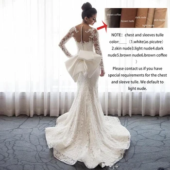 2020 Prabanga Undinė Vestuvių Suknelės Vien Kaklo, Ilgomis Rankovėmis Iliuzija Visiškai Nėrinių Aplikacijos Lankas Overskirts Mygtuką Atgal Koplyčia Traukinys
