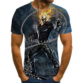 2021 3D spausdinimo patogūs marškinėliai Ghost Rider populiarus trumparankoviai maži berniukai ir mergaitės studentų papildomų T-shirt