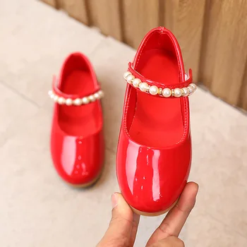 2021 mergina odiniai batai korėjos pearl sagtis Princesė Šalies batų vaikų minkšto dugno juoda maža mergaitė kūdikių rodyti shoes21-36