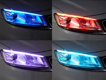 2vnt Naujausias Automobilių DRL LED Dienos Veikia Šviesos Auto Teka Posūkio Signalo Vadovas Juostelės priešakinių Šviesų Automobilių Optikos Reikmenys