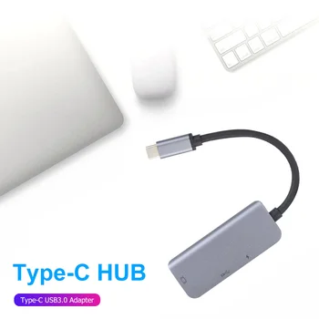 3 in 1 USB 3.1 HUB Konverteris Aliuminio Lydinio HDMI 87W Tipas-C USB3.0 Adapteris