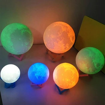 3D Įkrovimo Mėnulio Lempa, LED Nakties Šviesa 16 spalvų Touch Jungiklis Mėnulio Šviesos, Miegamojo Apdailos Gimtadienio Dovana Dropshipping