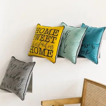 4 spalvų Prabangūs super minkštas storas aksomo pagalvėlės dangtis mados laiškas išspausdintas kietas užvalkalas namų sofa-lova, mėlynos spalvos dekoro pagalvę padengti