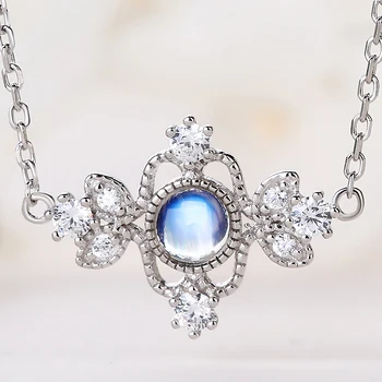 ALLNOEL 925 Sterlingas Sidabro Aurora mėnulio akmuo Karoliai Moterims, Originali Balto Aukso Grandinės Karoliai Dalyvavimas Fine Jewelry Naujas