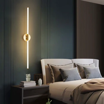 Aukso Modernios LED trumpas miegamasis studijų sienos žibintai paprasta, naktiniai staleliai, lempa Kūrybos Akrilo light pipe kambarį Namuose sieniniai šviestuvai