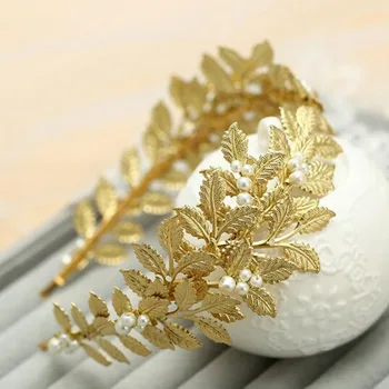 Baroko Vestuvių Vakarų Plaukų Aksesuarai Vintage Gold Leaf Lankelis Metalo Lapai Hairband Tiara Vinjetė Galvos Papuošalai Nauja Moteris