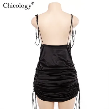 Chicology spagečiai dirželiai seksualus reguliuojamas ilgis mini suknelė 2019 m. vasarą moterys sexy satin apranga šalies klubas festivalis drabužiai