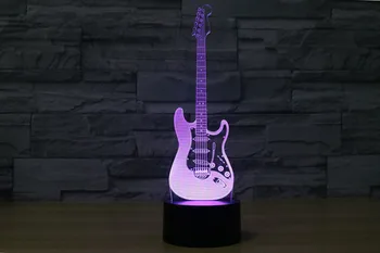 Creative 3D šviesos elektrinės gitaros Modelis Iliuzija 3d gitara Lempa LED 7 Spalvų keitimas palieskite jutiklio stalas šviesos Naktį, Šviesos muzika