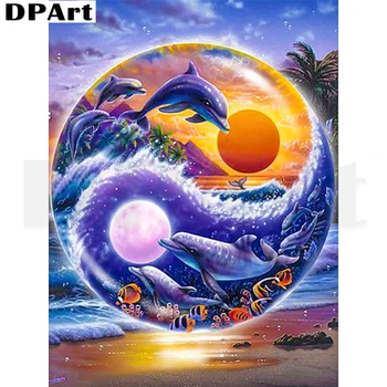 Diamond Tapybos kvadratiniu/Apvalus Gręžimo Delfinai Žaidžia Mėnulis 5D Daimond Tapybos, Siuvinėjimo Kryželiu Mozaikos Zou441