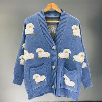 Europos stiliaus Streetwear mielas avių Megztinis Kailis kawaii Animacinių filmų Spausdinti Striukės ir paltai