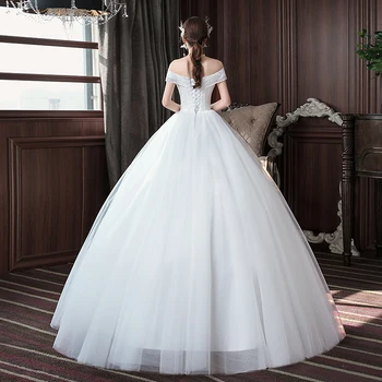 EZKUNTZA Paprasta 2021 Nauja Vestuvinė Suknelė, Elegantiškas Valtis Kaklo nuo Peties Nėrinių Siuvinėjimas, Nėriniai Plius Dydis Slim Nuotakos Suknelė L