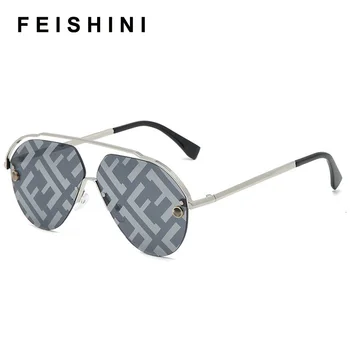 Feishini no logo Retro Akiniai nuo saulės Moterims Veidrodinį Metalo Prabangos Prekės ženklo Mados Tonuoti Viršuje Ponios Sunglass Taškus Įžymybė Veidrodis