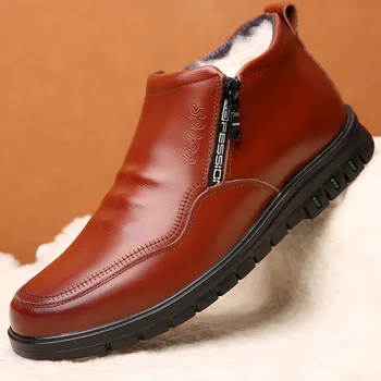 J828 Dizaineris Tėtis batai, žieminiai batai Išlaikyti šiltas, Aukštos padėti įkrovos vyrai natūralios odos vilna, Avikailio pamušalu Sniego boot erkek bot