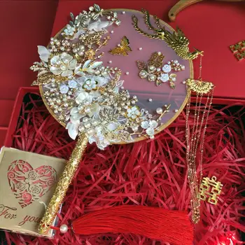 JaneVini Prabangių Vestuvių Kinijos Vertus, Ventiliatorius Perlų Vestuvių Puokštė Aukso Phoenix Rankų Darbo Gėlės, Nuotakos Puokštė Papuošalai, Aksesuarai