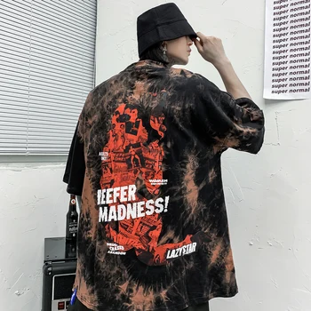 Kaklaraištis Dažų Marškinėlius Vyrų Hip-Hop Siluetas Printe Harajuku 2020 Metų Vasaros Streetwear Viršuje Tee Atsitiktinis Medvilnės Trumpomis Rankovėmis Neon