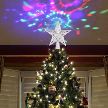 Kalėdų Medžio Viršuje, Šviesos, Žvaigždės Formos, Reguliuojamas LED Sniego Pūgą, Stripe RGB Lazerinius Projektorius, Šviesos Kalėdų Eglutės Ornamentu