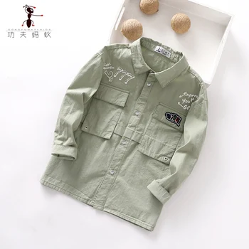 Karšto pardavimo vaikų marškinėliai mados žalia paprasta medvilnė 3-10 metų amžiaus berniukų marškiniai vaikų berniukų pavasario ir vasaros drabužių