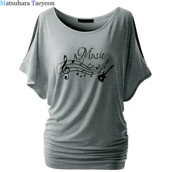 Kokybės Muzikos Įrašus Muzikos Gitara Mados T-shirt Spausdinti Plius Dydis Atsitiktinis Marškinėliai medvilnės Batwing Rankovėmis Marškinėlius Moterims drabužių