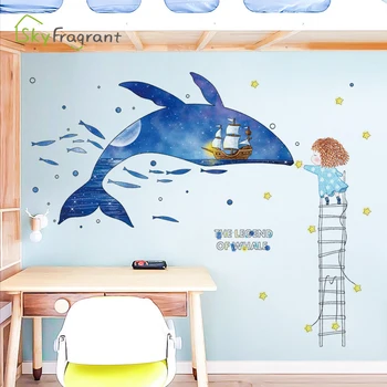 Kūrybos sienų lipdukai banginių vandenyno mergaičių miegamojo lovos šiltas lipdukas lipnios kambarį fone sienų dekoras namų dekoro