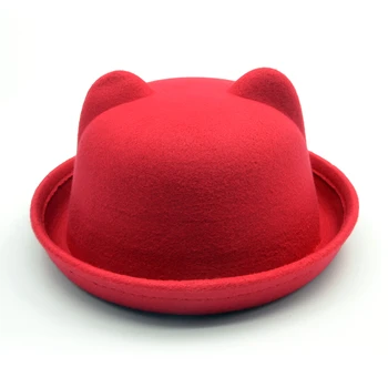 Mados pop merginos fedora skrybėlę Dome Kačiukas ausis bžūp Vaikams apsirengti kepurės Vaikams, kepurės skrybėlės vilnos vėlimo Melonik skrybėlę variklio dangčio enfant