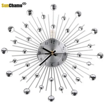 Metalinis Sieninis Laikrodis Mados Šiuolaikinės Apdailos Laikrodis Su Cirkonio Mados Prabangių Kambarį Meno Laikrodis Sidabro