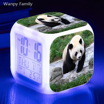 Mielas Panda Žadintuvas 7 Spalva Žėrintis LED Didelis Ekranas Vaikams Multifunctio Touch Jutikliai, Elektroninis Skaitmeninis Laikrodis