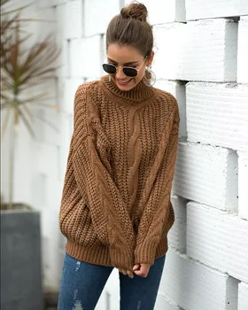 Moterys storos apykaklėmis puloveriai, megzti rudens žiemos pagrindinės kietojo megztiniai prarasti atsitiktinis ponios vidinis drabužių mados komplektus