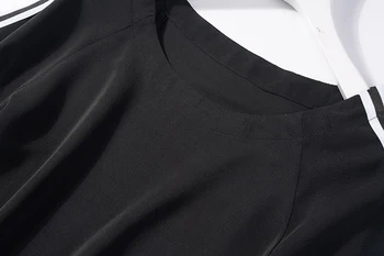 Moterų Gryno Šilko Trumpas rankovės Top Marškinėliai Palaidinė Įgulos Kaklo juoda M L XL JN158