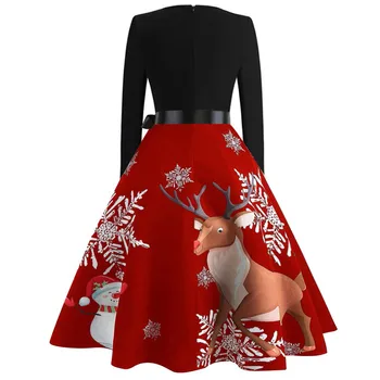Moterų Ilgas Rankovėmis Kalėdų Muzikos Pažymi Spausdinti Derliaus Blyksnius Suknelė Rockabilly Sūpynės Pinup Vestidos#45