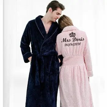 Moterų, Vyrų, Šiltas Koralų Vilnos Chalatą Žiemos Storio Flanelė Šilumos Kimono Suknelę, Chalatai Moterims, Ilgai Pora Pižamą Sleepwear