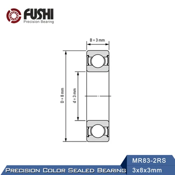 MR83-2RS Guolių 3x8x3mm ( 10 VNT.), ABEC-1 Miniatiūra Flanšinis MR83RS Rutuliniai Guoliai R-830ZZY03