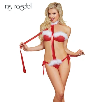 Ms Ragdoll Moterų Raudona Seksualus apatinis Trikotažas Su Choker G-string Kalėdų Egzotiškas Rinkinys SM Žaidimas Apatiniai Micro Bikini Ekstremalių Drabužiai