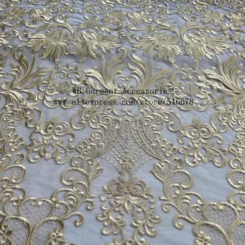Naujas mados stilius aukštos klasės smėlio/off white/gold juodas fonas didelis siuvinėjimo modelio vestuvinė suknelė nėrinių audinys, kurį kiemas