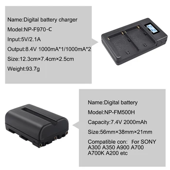 Palo NP-FM500H Pakeitimo Fotoaparato Baterija+NP FM500H Baterija, Įkroviklis Sony Alpha A57 A65, A77 A99 A100 A200 A300 A500 A900 A700