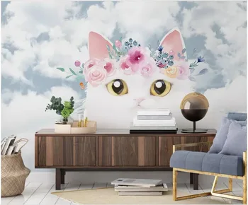 Pasirinktinius nuotraukų freskos 3d kambario sienos popieriaus Šiuolaikinių animacinių filmų mielas kačiukas, vaiko kambario dangus Namų dekoro 3d sienų freskomis tapetų sienos, 3 d