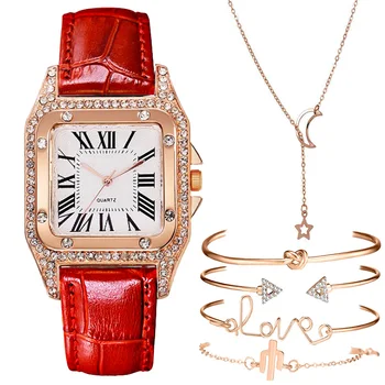 Prabanga Moterų Diamond Žvaigždėtą Žiūrėti Karoliai, Apyrankės rinkinys Žiūrėti Ponios Odos Juosta Kvarcinis Laikrodis Moterų Laikrodis zegarek damski