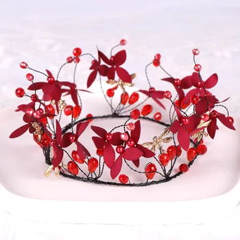 Raudona lapų karūnos plaukų šukuosena naują crystal vestuvių priedai