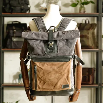 Retro drobės kuprinė vyrų didelės talpos kelioninis krepšys lauko alpinizmo maišelį mokyklos krepšys, kompiuterio krepšys susiuvimo oda