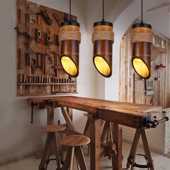 Retro loft pakabukas šviesos restoranas koridorių Kinijos Antikvariniai bambuko virvę meno kabo lempa pub parduotuvės, kavinė lempos WJ507