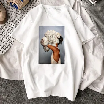 RICORIT Moterys, Print T-shirt Naujas Medvilnės Harajuku Estetika Marškinėlius Spausdinti trumpomis Rankovėmis Viršūnes & Tees Mados Atsitiktinis Pora Marškinėliai
