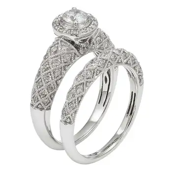 Senovinių Moterų Pažadas žiedas rinkiniai 925 Sterlingas sidabro Nutiesti AAAAA cz Dalyvavimas Vestuvių Juostoje Žiedai, moterų Nuotakos Papuošalų rinkinys