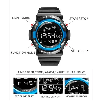 Sportas Žiūrėti Vyrų Digitak Laikrodis SMAEL Mens LED Laikrodžiai žadintuvai Vyrų Armijos Žalia Apyrankė 1426 Vandeniui Laikrodžiai, Skaitmeninis