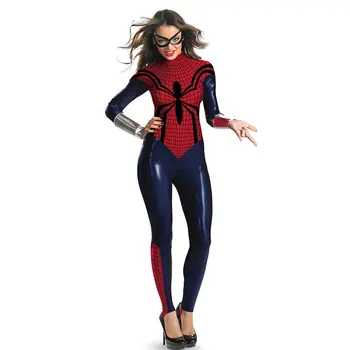 Suaugęs Voras Mergina Bodysuit Moterų Kostiumas Super Herojus Halloween Kostiumai ilgomis rankovėmis Jumpsuit Voras Kostiumai