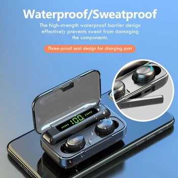 TWS 5.0 Bluetooth 9D Stereo Sporto Vandeniui Ausinės Belaidės Ausinės Ausinių Ausines Su Mikrofonu 2200mAh Baterija Bo