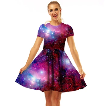 Van Gogas Žvaigždėtą Naktį Spausdinimo Suknelė Moterims Gatvės Mados Galaxy Spausdinti Suknelė Mergaitėms Vasaros Mielas Dažų Stiliaus Suknelė