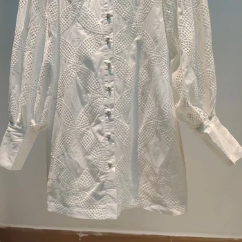 VGH Balti Tuščiaviduriai Iš Moterų Suknelė Atvartas ilgomis Rankovėmis Kratinys Siuvinėjimo Elegantiškas Suknelės Moterų Mados Naują Drabužių 2020 M. Rudenį