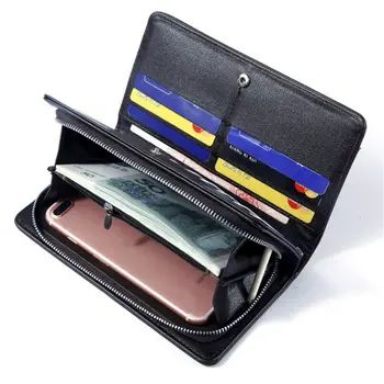 Vyriški ilgio piniginės klasikinis PU odos vientisos spalvos rankinėje kredito kortelės turėtojas kortelė pakuotėje mobiliojo telefono krepšys