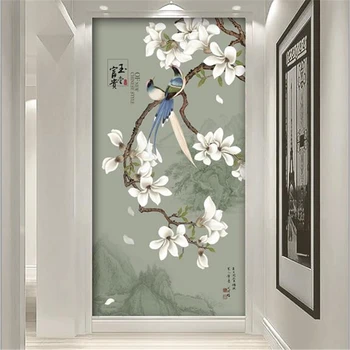 Wellyu Užsakymą tapetai, 3d Foto Freskomis Naujas Kinijos Rašalo kraštovaizdžio Magnolia gėlių, Paukščių Įėjimo tapetai, Dekoratyvinis dažymas